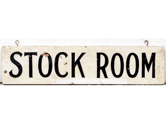 Vintage Painted Wood Sign- Stock Room