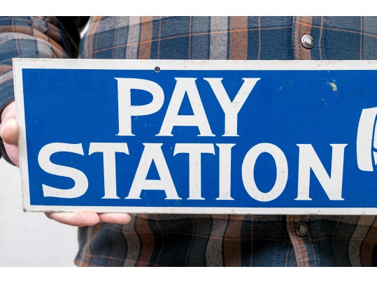 Vintage Enameled Metal Sign- Pay Station