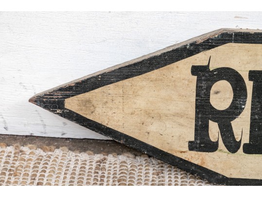 Vintage Arrow Form Painted Wood Sign- Rear Entrance