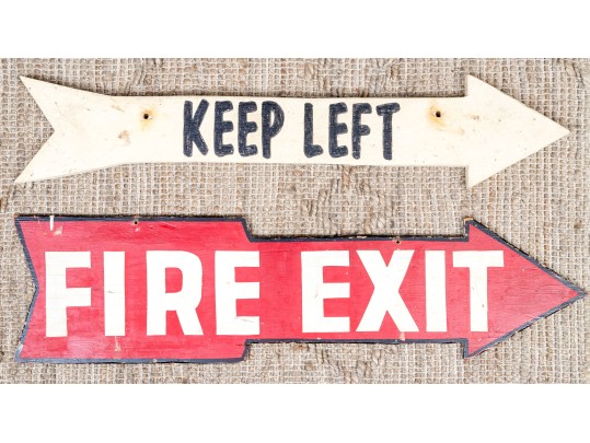 Two Vintage Painted Wood Directional Signs