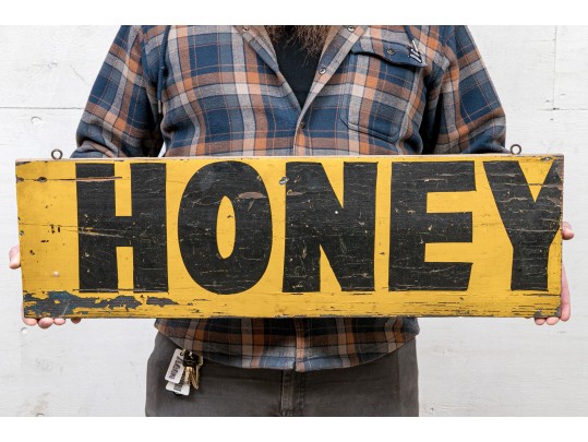 Vintage Painted Wood Sign- Honey
