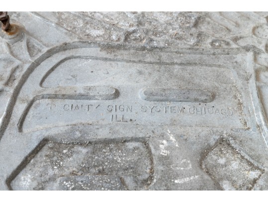 Vintage Painted And Gilt Cast Metal IGA Sign By Specialty Sign System Chicago