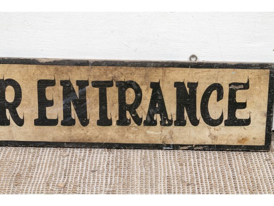 Vintage Arrow Form Painted Wood Sign- Rear Entrance