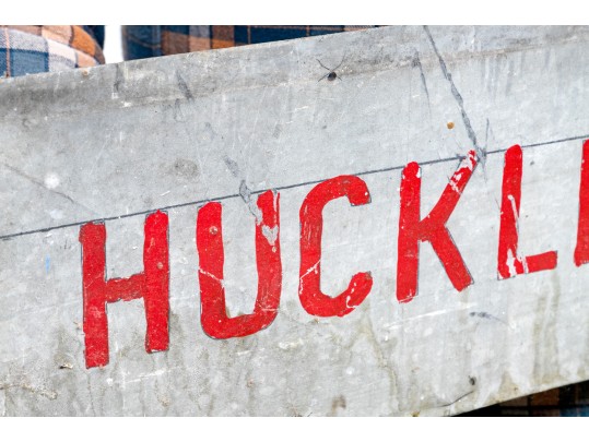 Painted Gray Metal Sign- Huckleberries