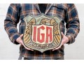 Vintage Painted And Gilt Cast Metal IGA Sign By Specialty Sign System Chicago