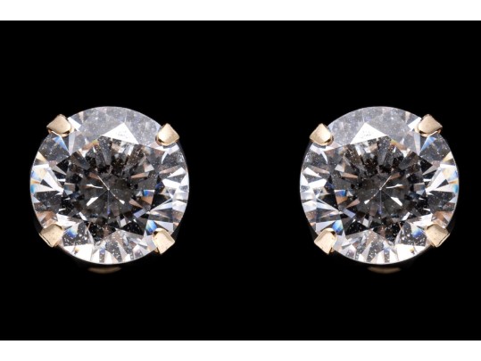 14k Yellow Gold Round Brilliant Cut CZ Stud Earrings