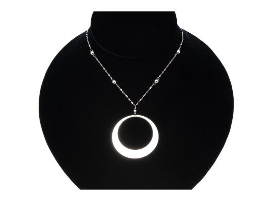 14K White Gold Necklace With High Polished Disk Pendant