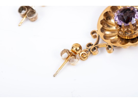 14k Yellow Gold Pretty Vintage Fringed Pendant Earrings