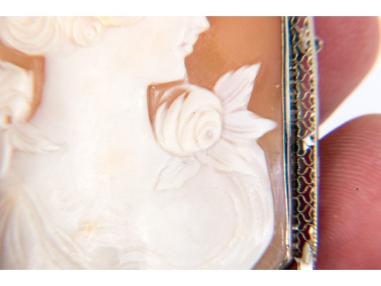 14k White Gold Large Lovely Vintage Rectangular Cut Corner Cameo Brooch/pendant