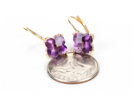 Unique 14K And Quartafoil Cut Amethyst Earrings