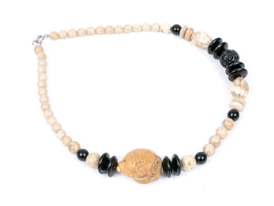 Artistic Carved Hard Stone Beaded Fish Necklace