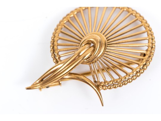 18k Yellow Gold Charming Vintage French Radiating Wire Motif Brooch