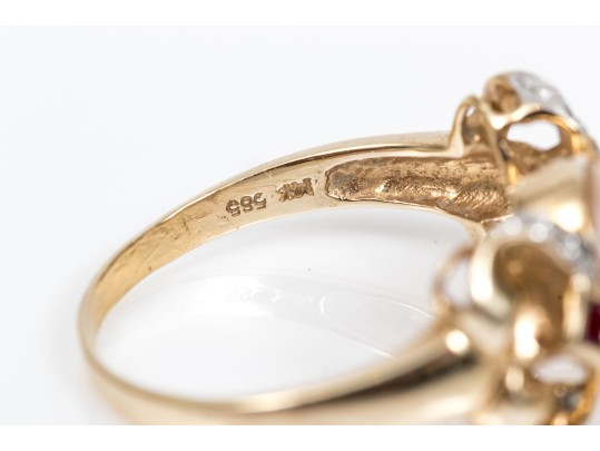 Effortless 14K Pearl And Ruby Ring, Size 7.25