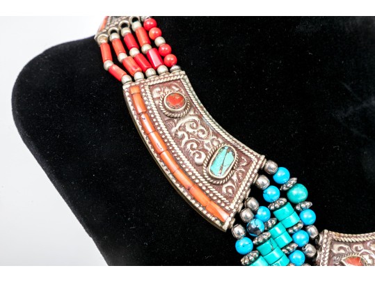 Two Striking Beaded And Ornate Stone Necklaces