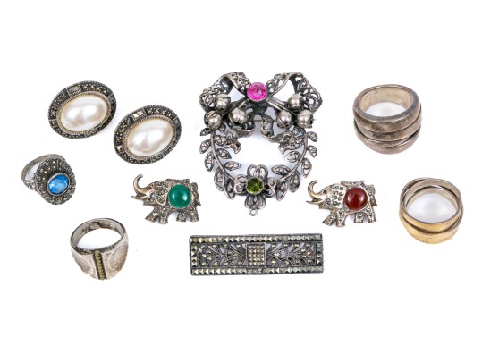 Lot Of Assorted Sterling Jewelry Pieces, Including A Vintage Hobe Brooch