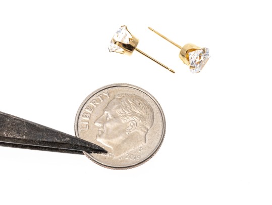 14k Yellow Gold Round Brilliant Cut CZ Stud Earrings