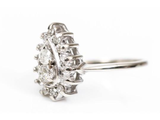 Stunning 14K White Gold Brilliant Diamond Pear Form Ring, Size 8-