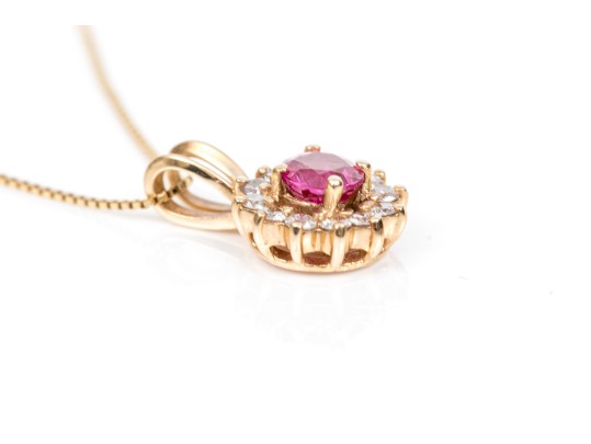 Delicate 14K Pink Sapphire And Diamond Cluster Pendant Necklace