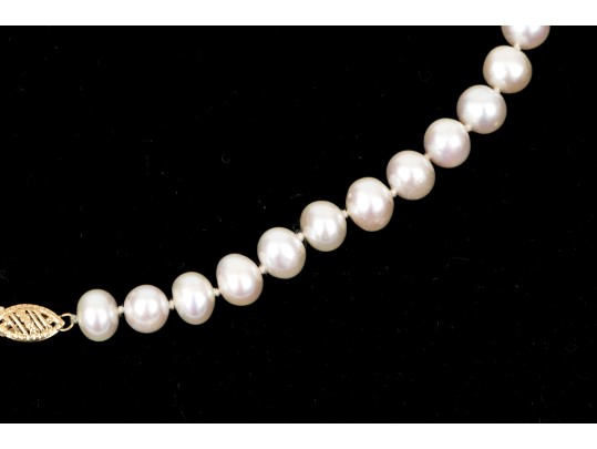 Handsome Strand Of Cultured 7mm To 7.75mm Freshwater Pearls, 14k Clasp
