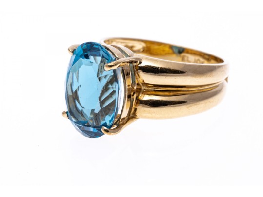 London Blue Topaz And 10K Gold Ring, Size 7.75