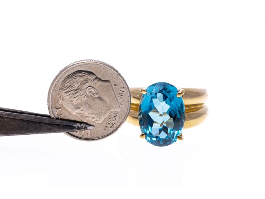 London Blue Topaz And 10K Gold Ring, Size 7.75