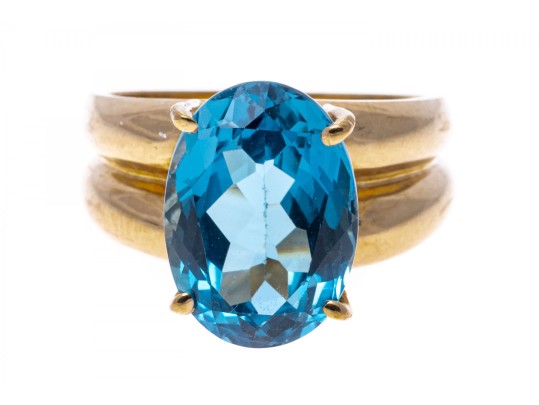 London Blue Topaz And 10K Gold Ring, Size 7.75