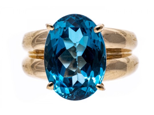 London Blue Topaz And 10K Gold Ring, Size 7.75