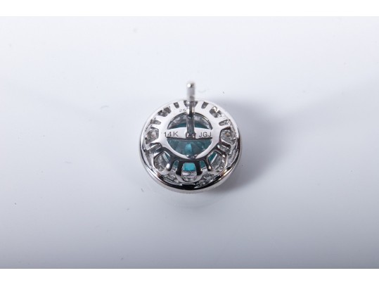 14k White Gold Blue Zircon And CZ Stud Earrings