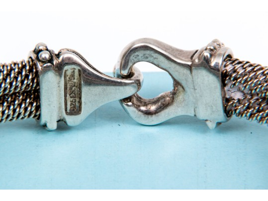 Lot Of Two Fun Sterling Silver Jewelry Pieces, Including A Link Necklace And Mesh Bracelet