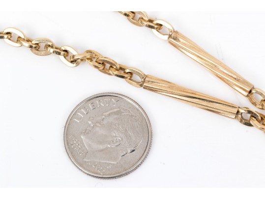14K Cable Link And Station Bar Chain Necklace