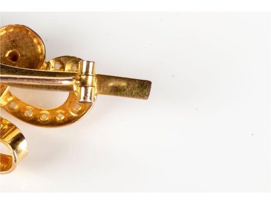 Lovely Antique 14k Yellow Gold And Seed Pearl Swirl And Flower Motif Brooch