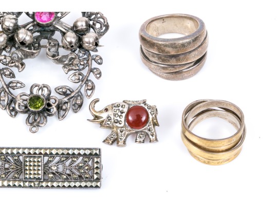 Lot Of Assorted Sterling Jewelry Pieces, Including A Vintage Hobe Brooch