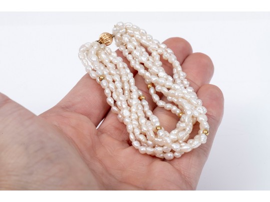 Handsome Cultured Freshwater Pearl Torsade Bracelet With 14k Clasp