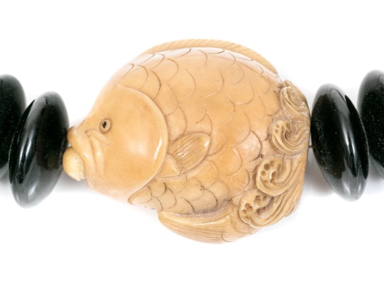 Artistic Carved Hard Stone Beaded Fish Necklace