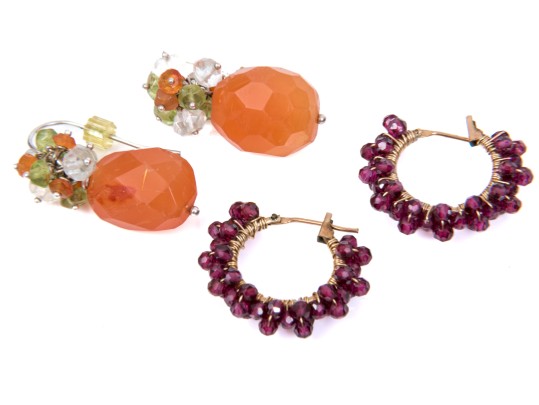 Lot Of Two Sterling And Gold Filled Faceted Semi-precious Stone Earrings