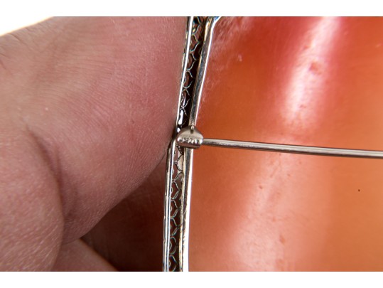 14k White Gold Large Lovely Vintage Rectangular Cut Corner Cameo Brooch/pendant