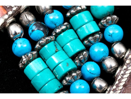 Two Striking Beaded And Ornate Stone Necklaces