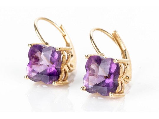 Unique 14K And Quartafoil Cut Amethyst Earrings