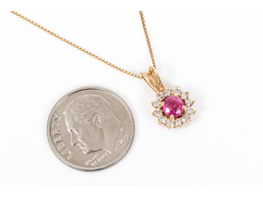 Delicate 14K Pink Sapphire And Diamond Cluster Pendant Necklace