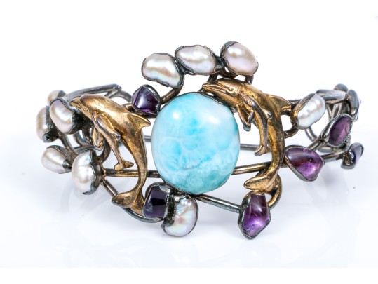 Sterling Striking Larimer, Amethyst And Cultured Freshwater Pearl Cuff Bracelet, With Ring