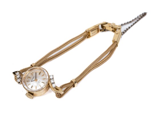 Omega Vintage Ultra Small Vintage 14k Yellow Gold And Diamond Mechanical Watch