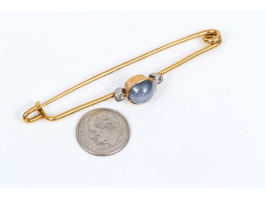 18k Yellow Gold Handsome Blue Star Sapphire And Diamond Kilt Pin