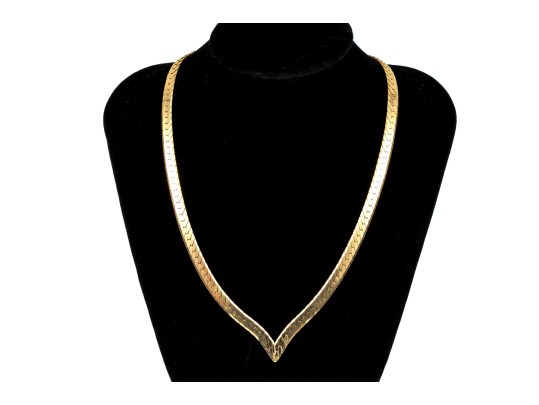 14K Italian Herringbone Chevron Chain Necklace