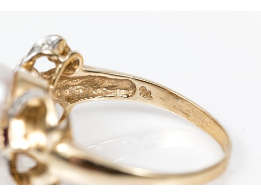 Effortless 14K Pearl And Ruby Ring, Size 7.25