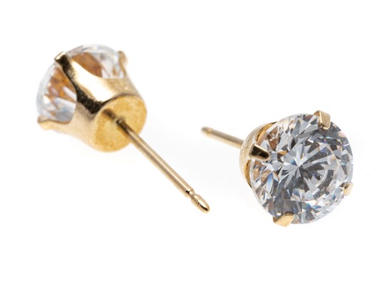 14k Yellow Gold Round Brilliant Cut CZ Stud Earrings
