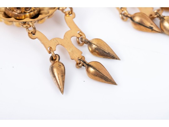 14k Yellow Gold Pretty Vintage Fringed Pendant Earrings