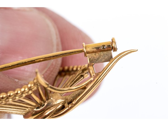 18k Yellow Gold Charming Vintage French Radiating Wire Motif Brooch
