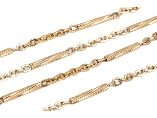 14K Cable Link And Station Bar Chain Necklace