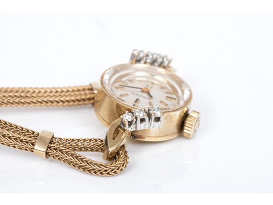 Omega Vintage Ultra Small Vintage 14k Yellow Gold And Diamond Mechanical Watch