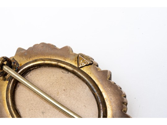 10k Yellow Gold Antique Victorian Scalloped Edge Mourners Brooch, Cultured Pearl Set